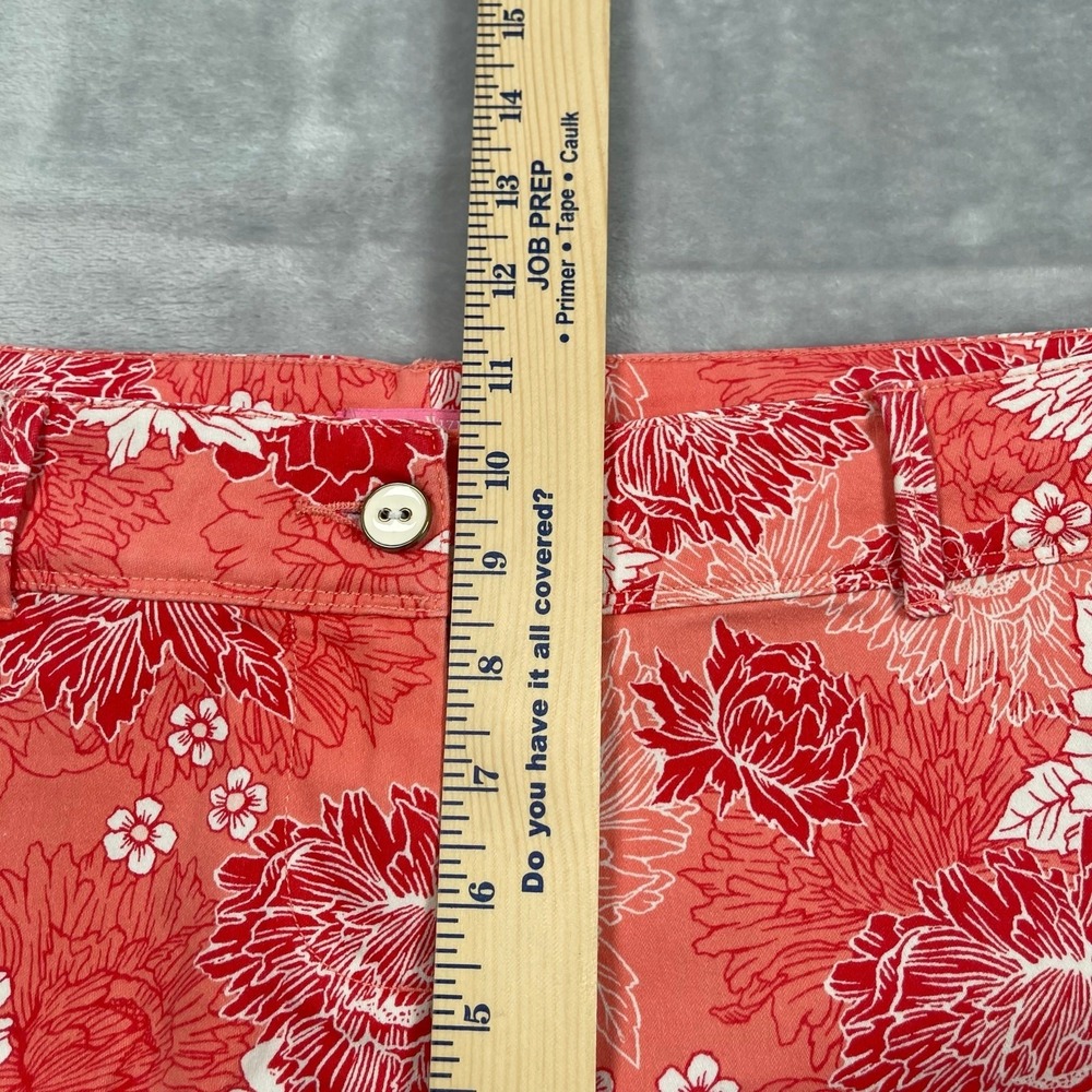 Isaac Mizrahi Shorts 12 Coral Floral Print Cotton Chino 5" Vacation Tropical - Picture 8 of 15